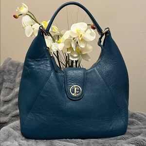 Jack French London Chic Teal Leather Hobo Bag EUC Retail $189